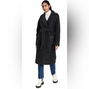Ganni Charcoal Gray Wool Blend Belted Long Coat